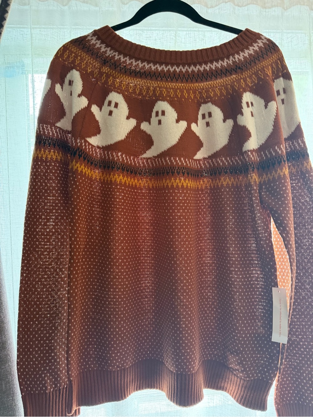 Modcloth Rust Crewneck Sweater with White Ghost Motif